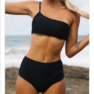 One Shoulder High Waist Black Bikini Set